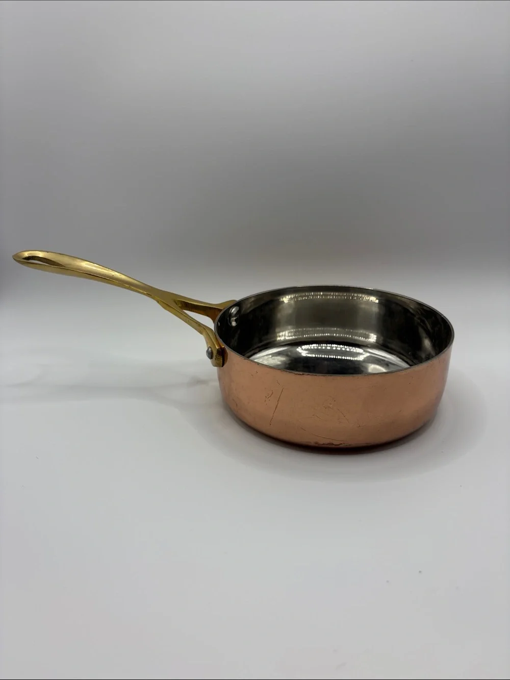 Mini Copper Sauté Pan with Brass Handle Cookware Kitchenware Farmhouse Cottage